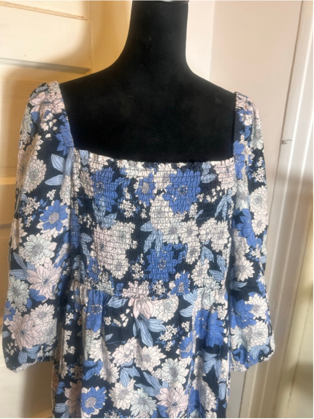 Women's J.Crew Linen Floral Midi Ruched Dress XXL Cottage Core Farmhouse Sumner - Picture 2 of 11